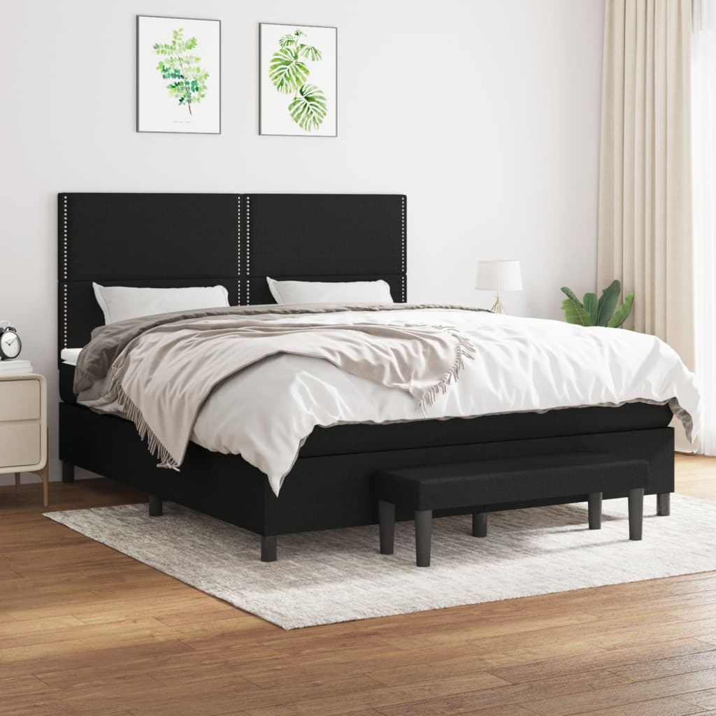 Sommier à lattes de lit avec matelas Noir 160x200 cm Tissu - XIOS