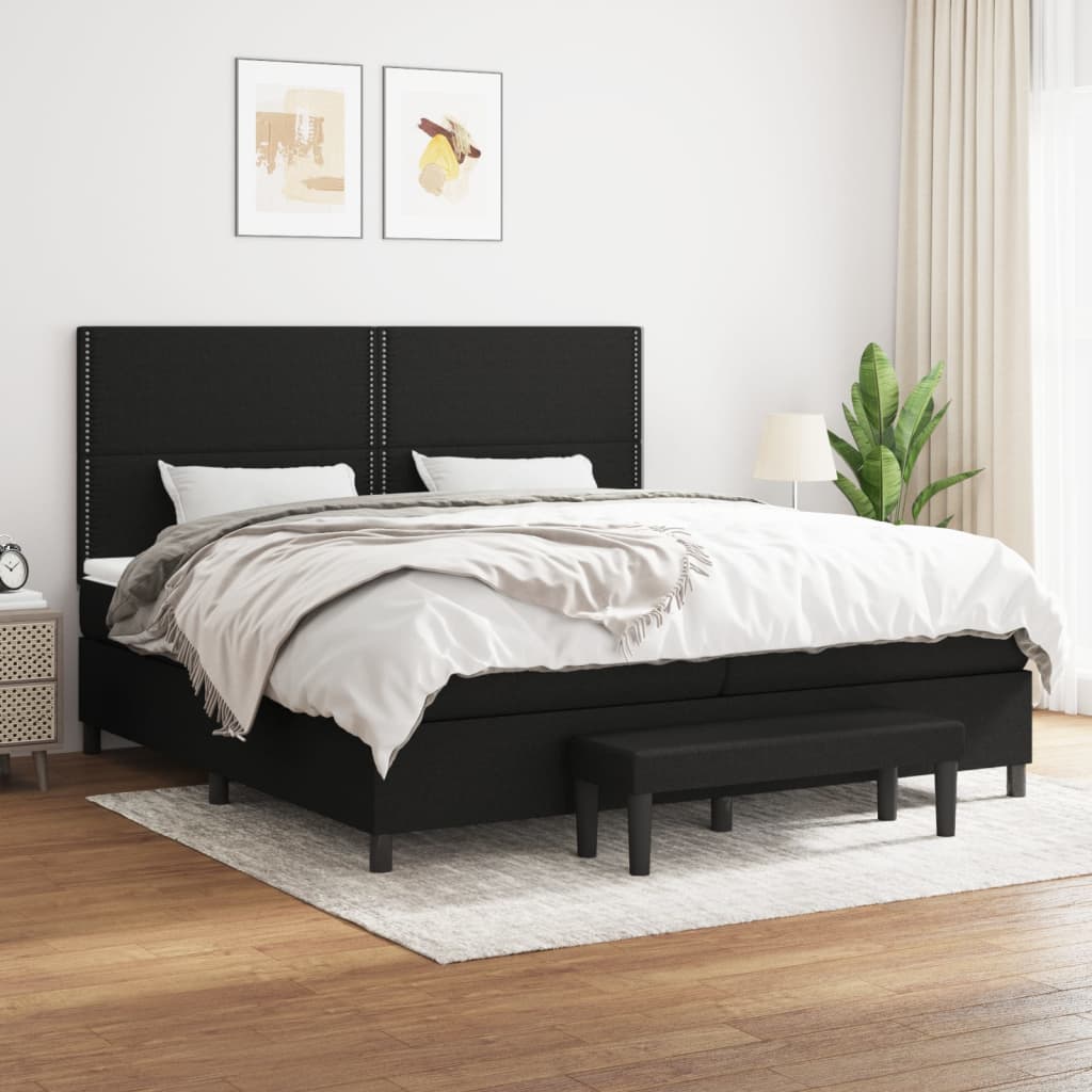 Sommier à lattes de lit avec matelas Noir 200x200 cm Tissu - XIOS