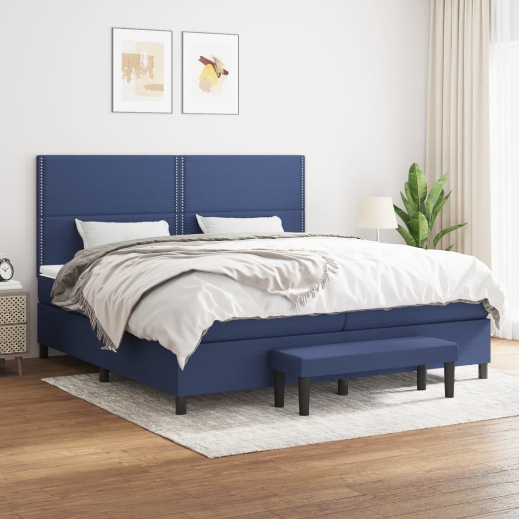Sommier à lattes de lit avec matelas Bleu 200x200 cm Tissu - XIOS