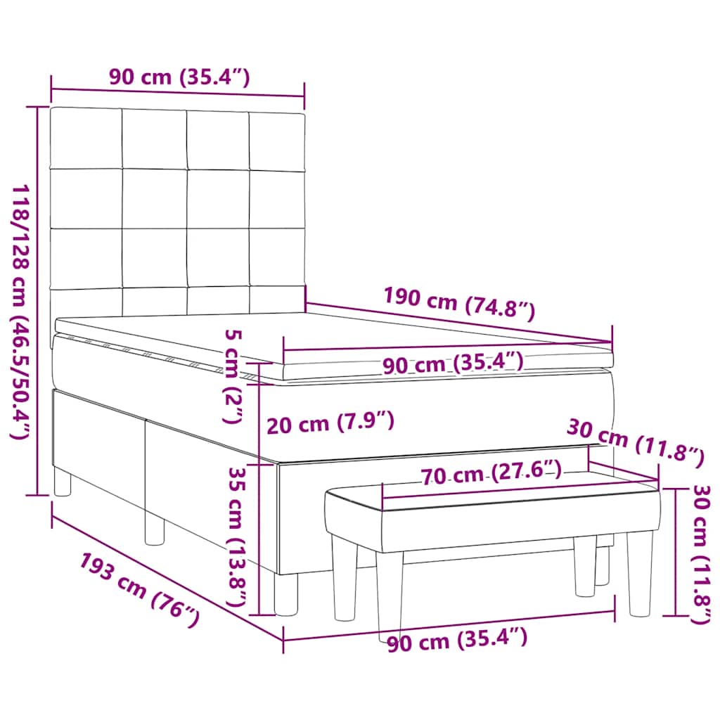 Sommier à lattes de lit avec matelas Taupe 90x190 cm Tissu - XIOS