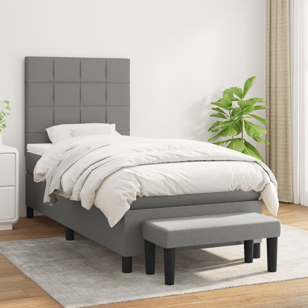 Sommier à lattes de lit avec matelas Gris foncé 90x200 cm Tissu - XIOS