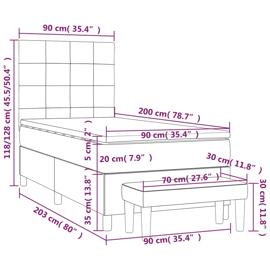 Sommier à lattes de lit avec matelas Taupe 90x200 cm Tissu - XIOS