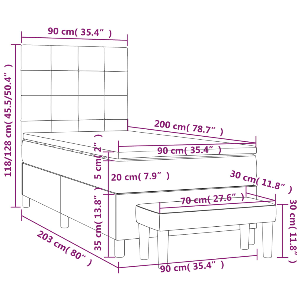 Sommier à lattes de lit avec matelas Bleu 90x200 cm Tissu - XIOS