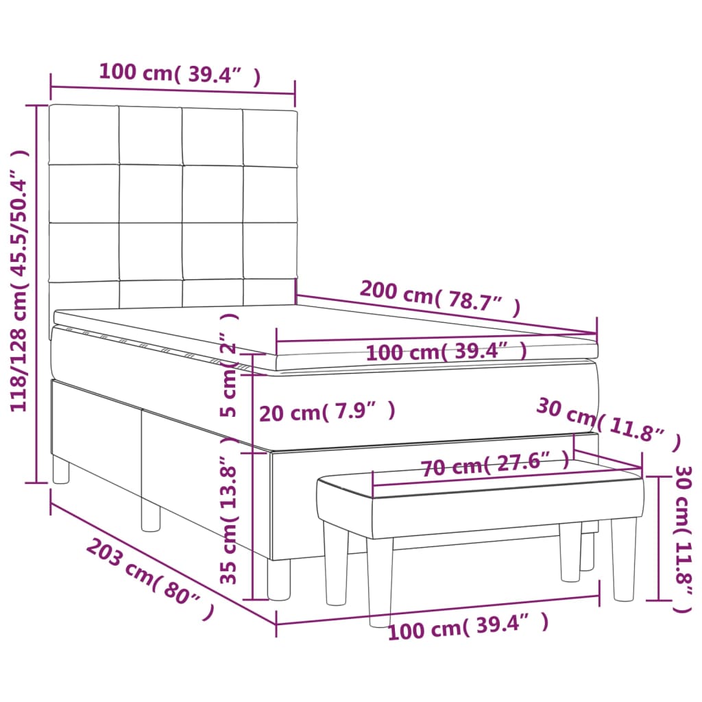 Sommier à lattes de lit avec matelas Bleu 100x200 cm Tissu - XIOS