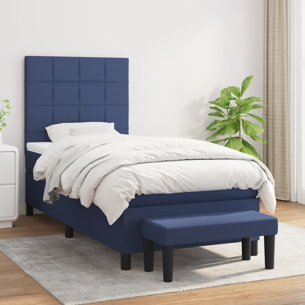 Sommier à lattes de lit avec matelas Bleu 100x200 cm Tissu - XIOS