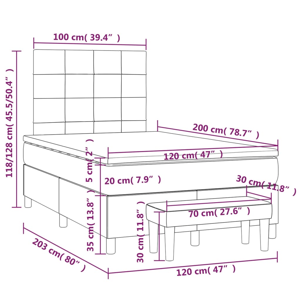Sommier à lattes de lit avec matelas Gris clair 120x200cm Tissu - XIOS