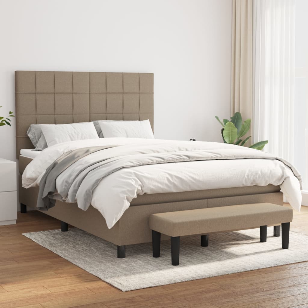 Sommier à lattes de lit avec matelas Taupe 140x190 cm Tissu - XIOS
