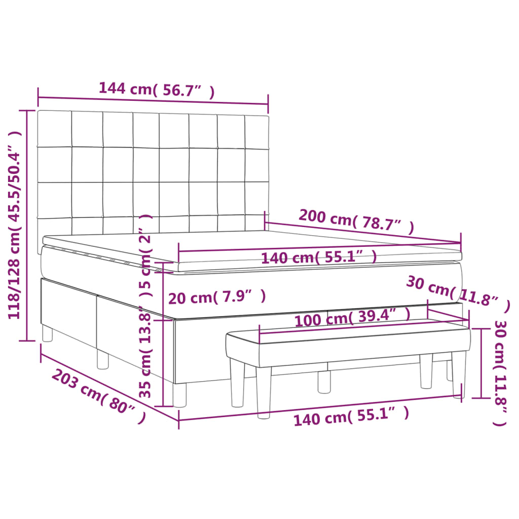 Sommier à lattes de lit avec matelas Gris clair 140x200cm Tissu - XIOS
