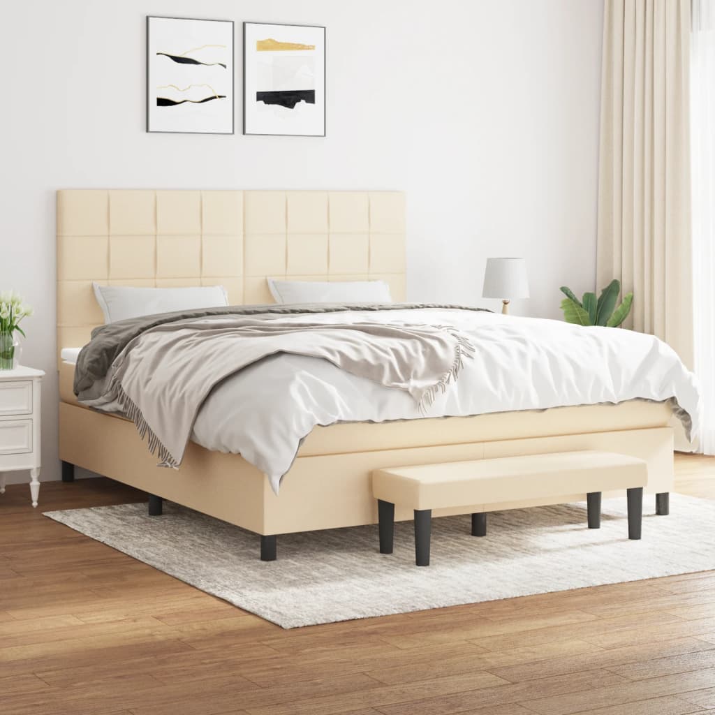 Sommier à lattes de lit avec matelas Crème 160x200 cm Tissu - XIOS