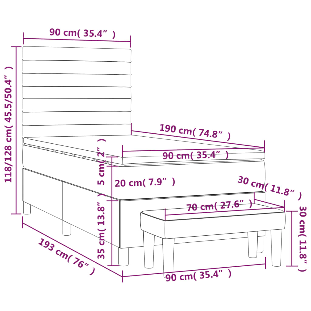 Sommier à lattes de lit et matelas Gris clair 90x190 cm Tissu - XIOS