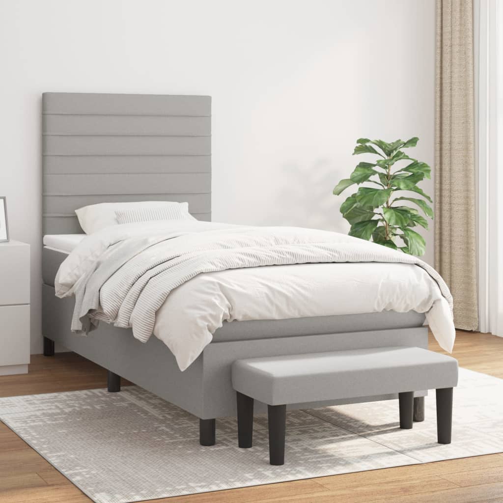 Sommier à lattes de lit et matelas Gris clair 90x190 cm Tissu - XIOS