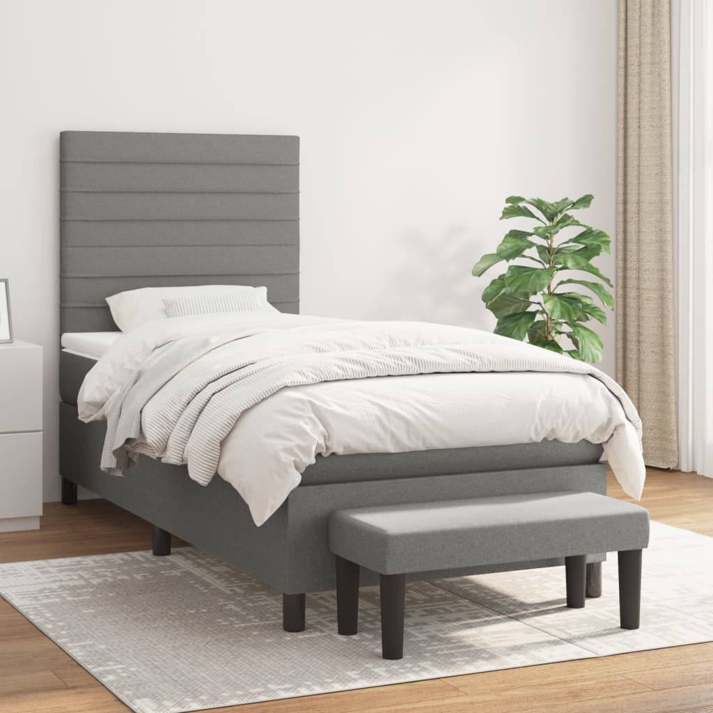 Sommier à lattes de lit et matelas Gris foncé 90x190 cm Tissu - XIOS