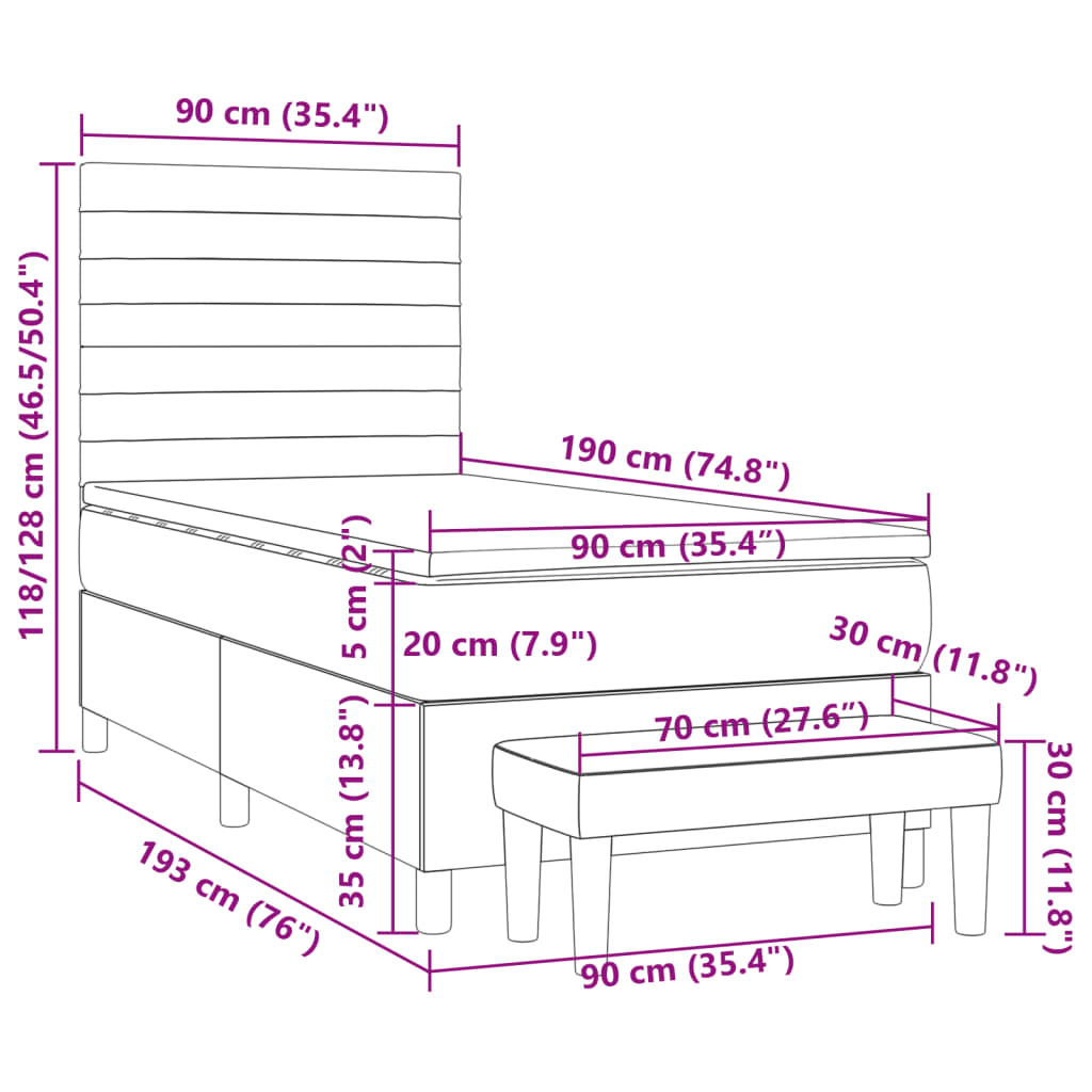Sommier à lattes de lit avec matelas Taupe 90x190 cm Tissu - XIOS