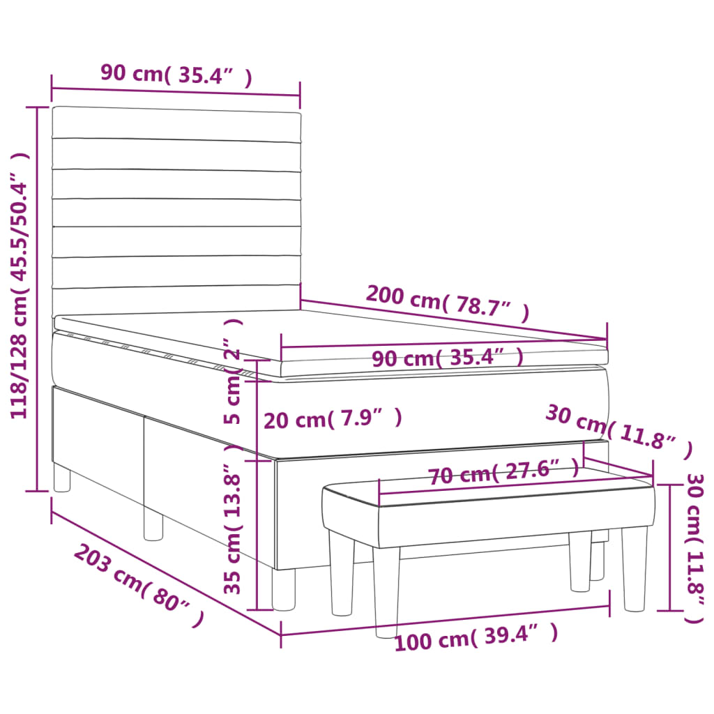 Sommier à lattes de lit avec matelas Gris foncé 90x200 cm Tissu - XIOS