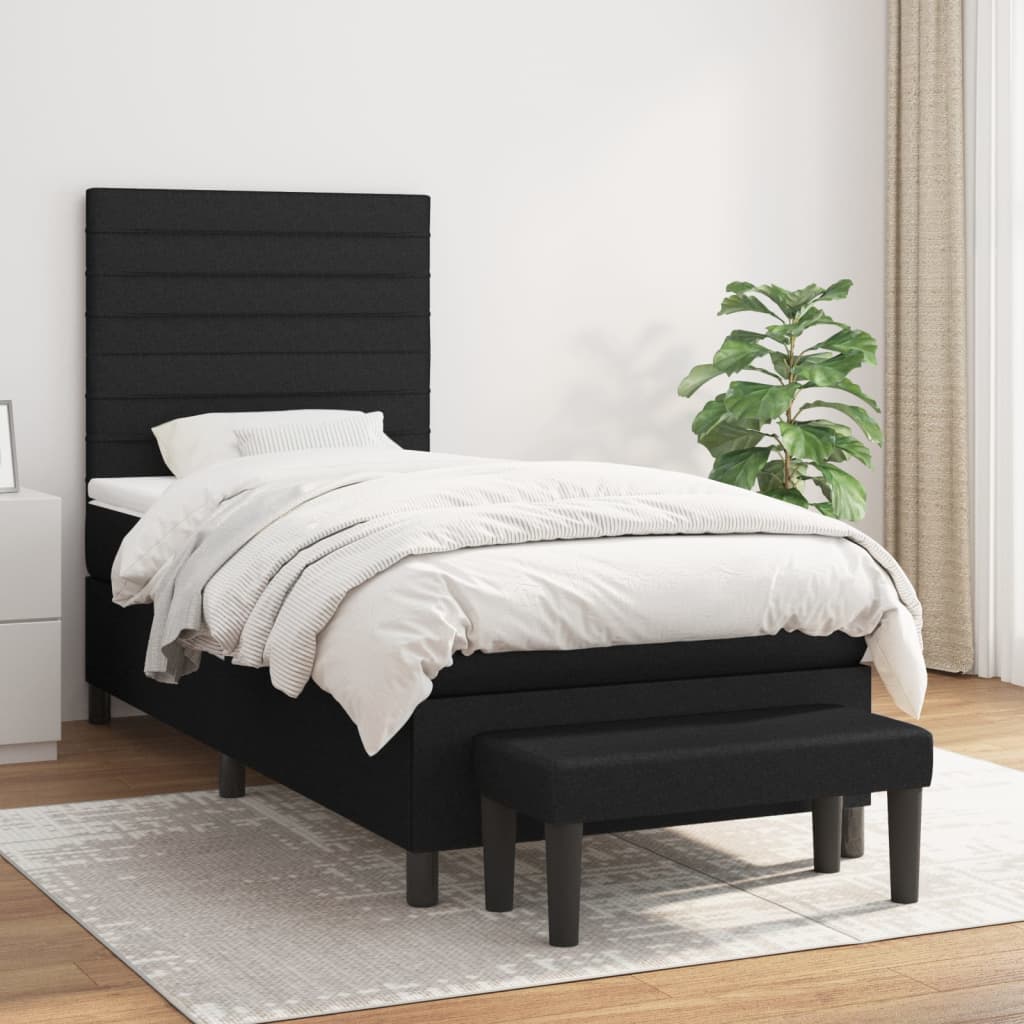 Sommier à lattes de lit avec matelas Noir 90x200 cm Tissu - XIOS