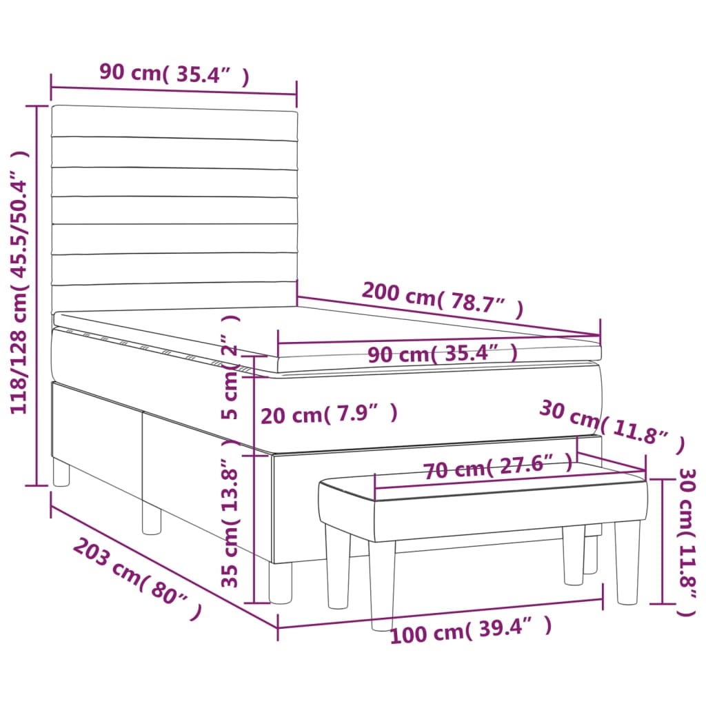 Sommier à lattes de lit avec matelas Taupe 90x200 cm Tissu - XIOS