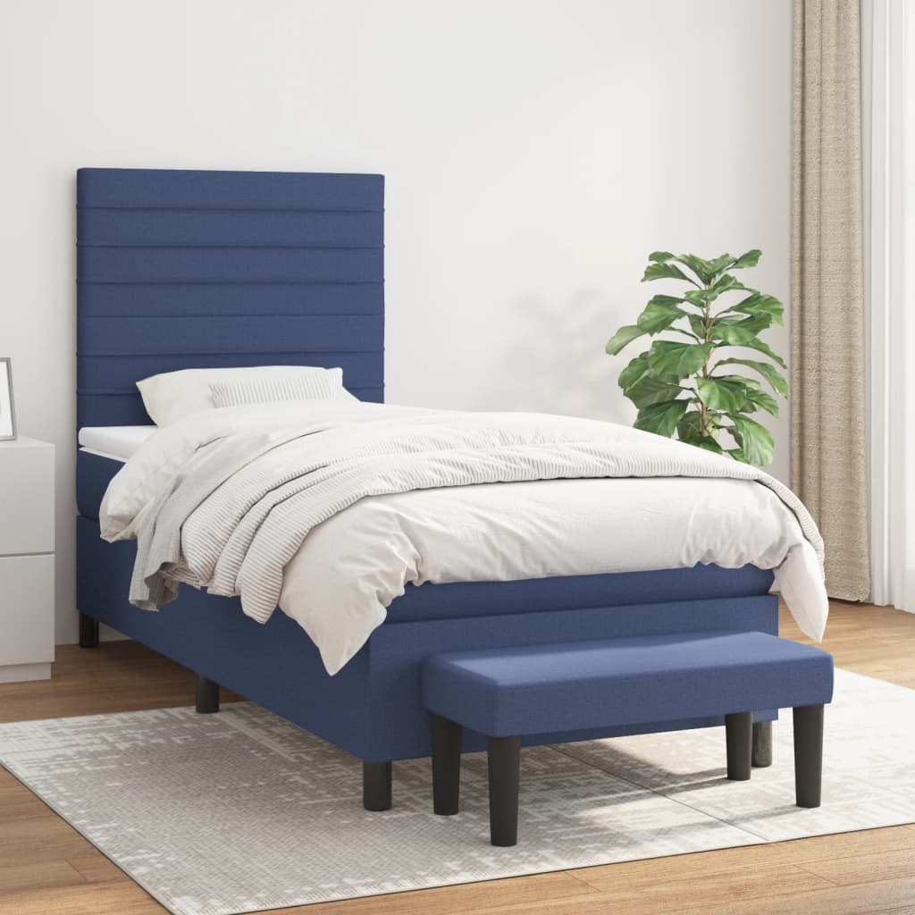 Sommier à lattes de lit avec matelas Bleu 100x200 cm Tissu - XIOS