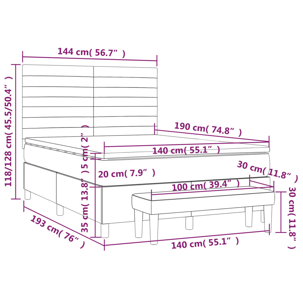 Sommier à lattes de lit avec matelas Gris foncé 140x190cm Tissu - XIOS