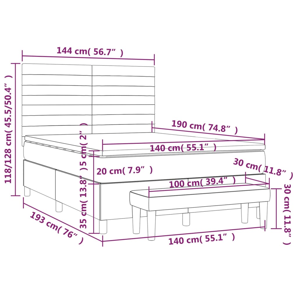 Sommier à lattes de lit avec matelas Taupe 140x190 cm Tissu - XIOS