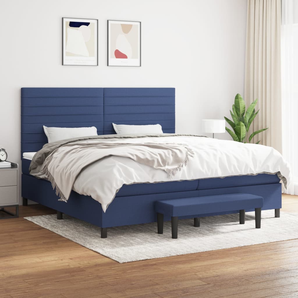 Sommier à lattes de lit avec matelas Bleu 200x200 cm Tissu - XIOS
