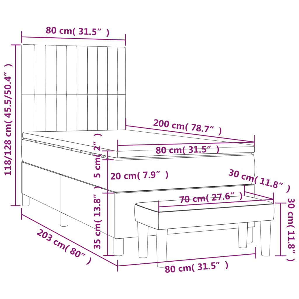Sommier à lattes de lit avec matelas Taupe 80x200 cm Tissu - XIOS