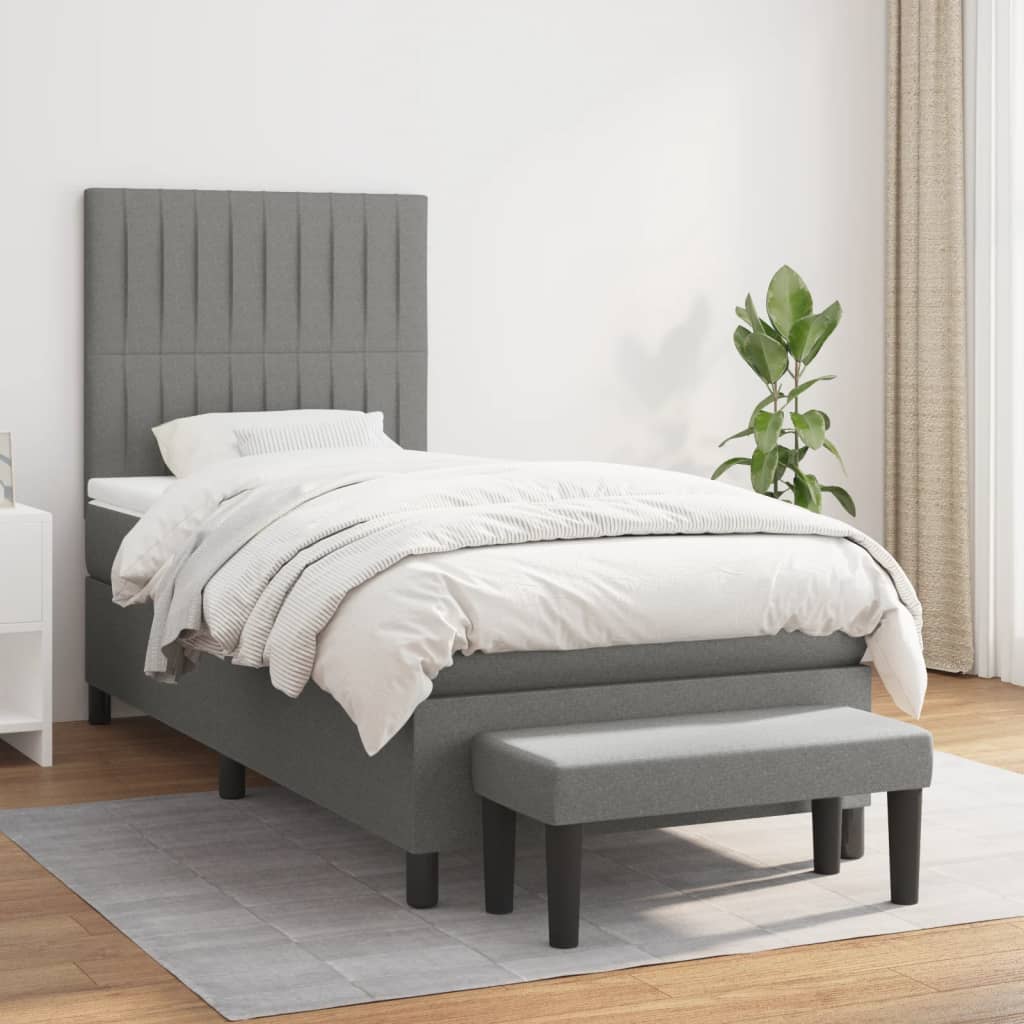 Sommier à lattes de lit et matelas Gris foncé 90x190 cm Tissu - XIOS