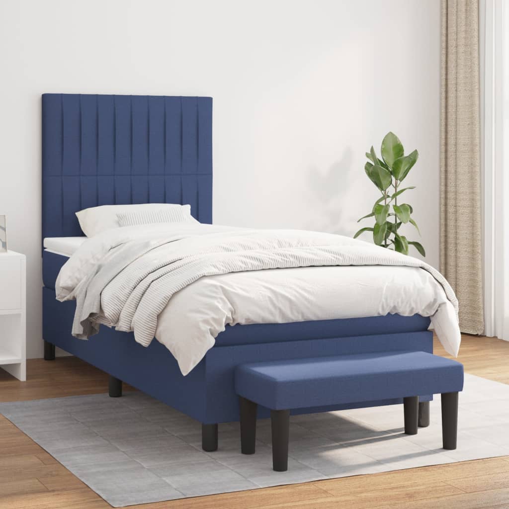 Sommier à lattes de lit avec matelas Bleu 100x200 cm Tissu - XIOS