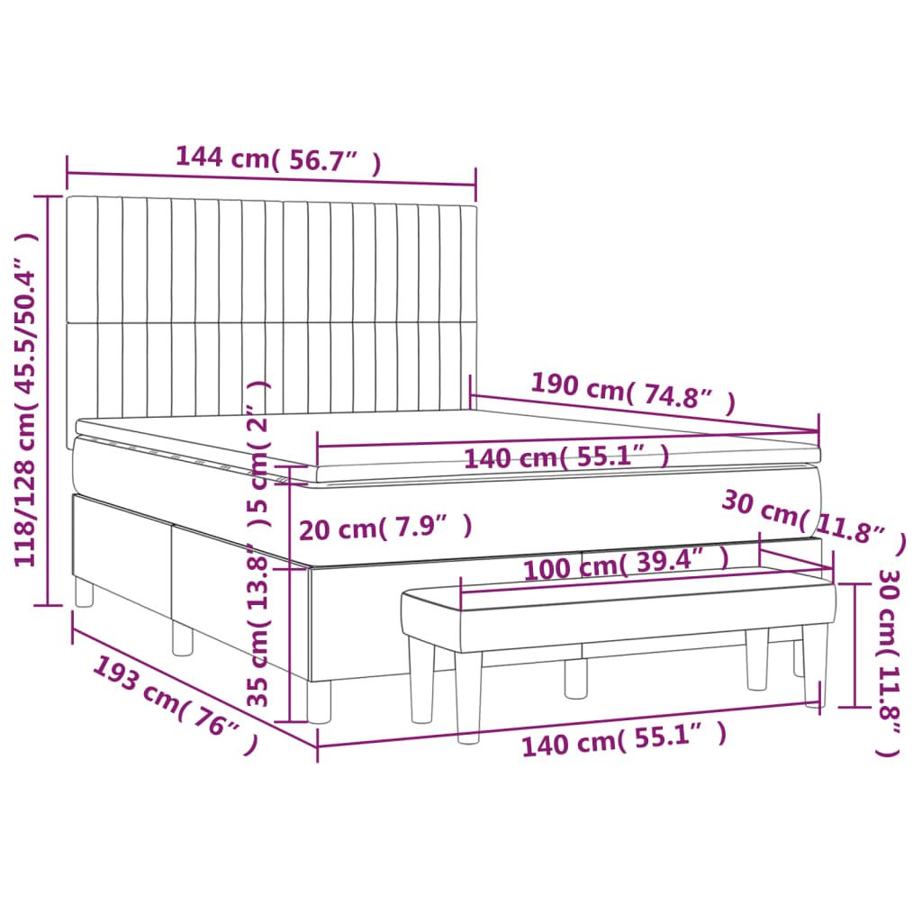 Sommier à lattes de lit avec matelas Gris clair 140x190cm Tissu - XIOS