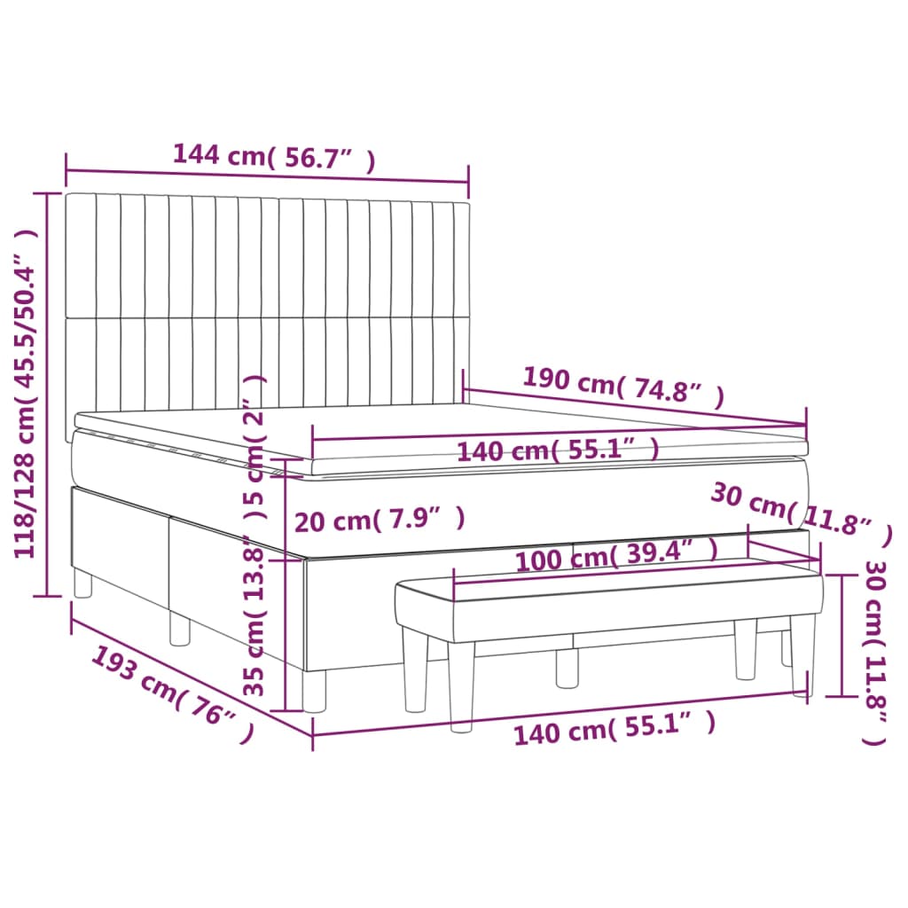 Sommier à lattes de lit avec matelas Taupe 140x190 cm Tissu - XIOS