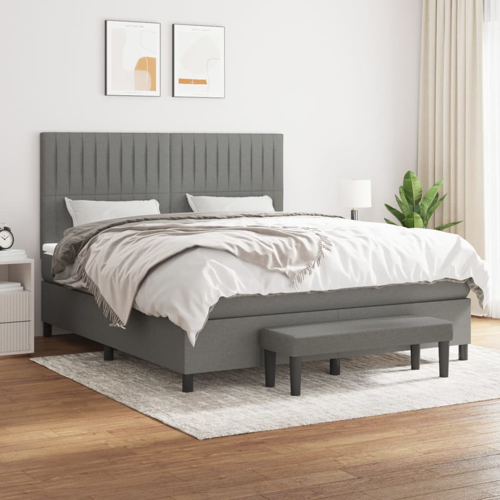 Sommier à lattes de lit avec matelas Gris foncé 160x200cm Tissu - XIOS