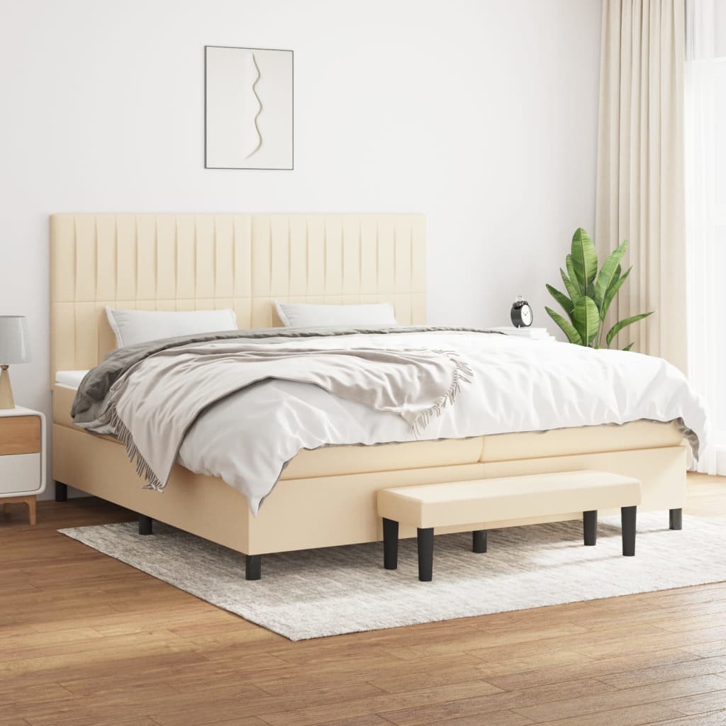 Sommier à lattes de lit avec matelas Crème 200x200 cm Tissu - XIOS