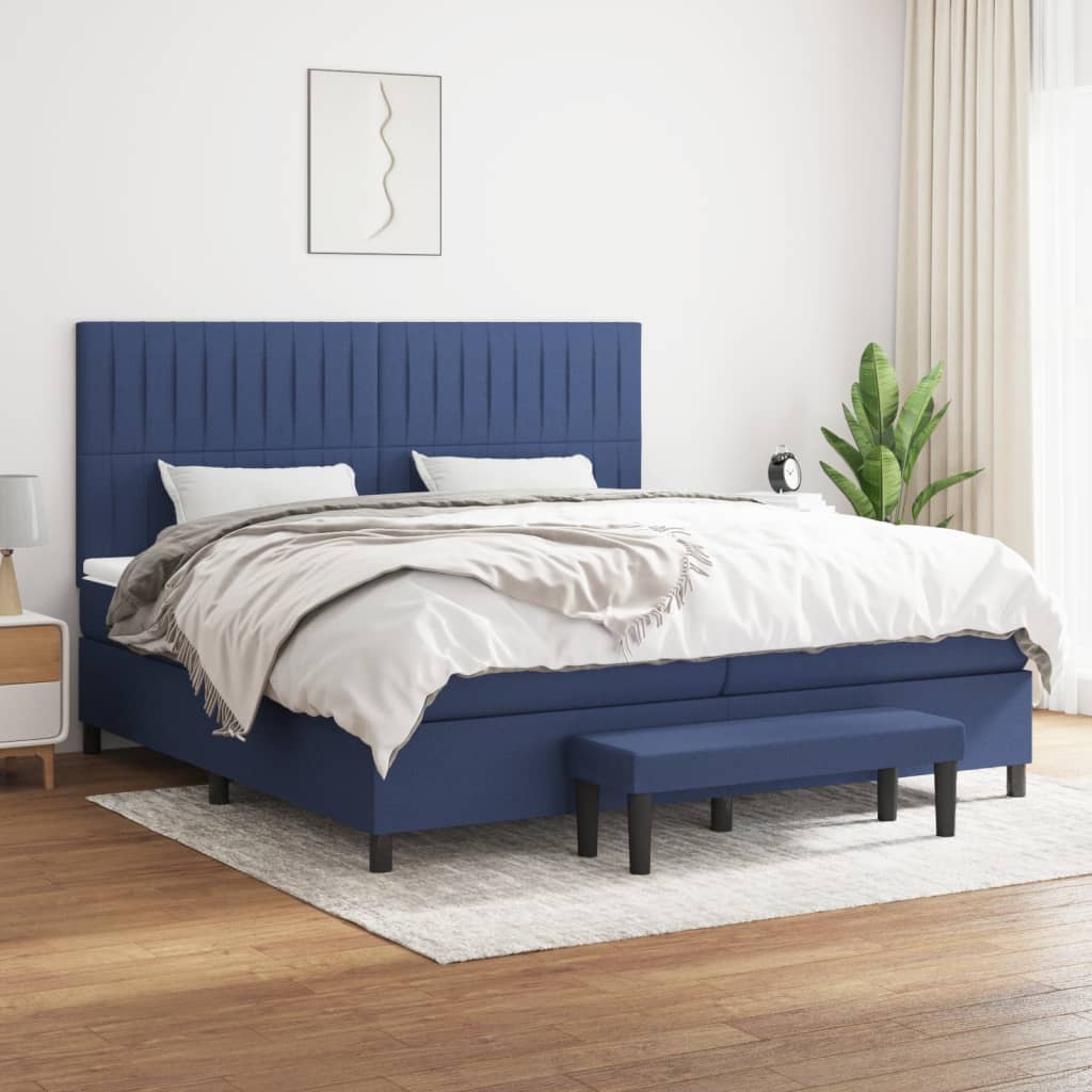 Sommier à lattes de lit avec matelas Bleu 200x200 cm Tissu - XIOS