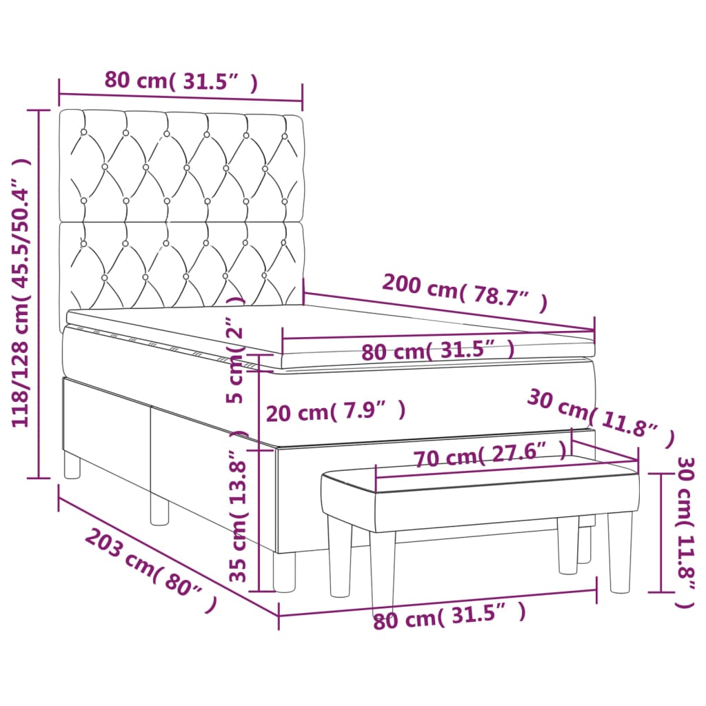 Sommier à lattes de lit avec matelas Gris clair 80x200 cm Tissu - XIOS