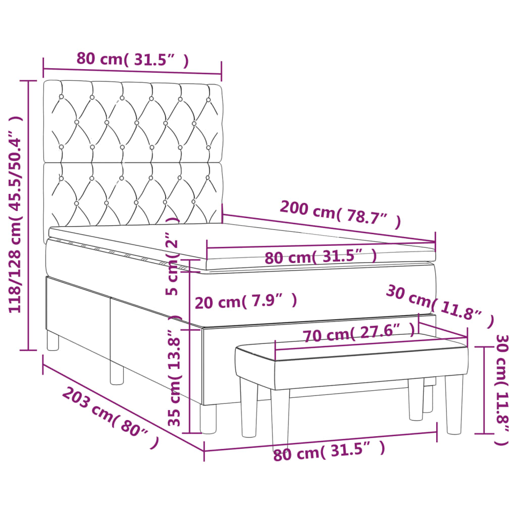 Sommier à lattes de lit avec matelas Gris foncé 80x200 cm Tissu - XIOS
