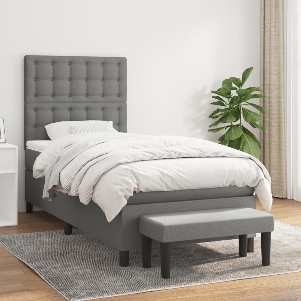 Sommier à lattes de lit et matelas Gris foncé 90x190 cm Tissu - XIOS