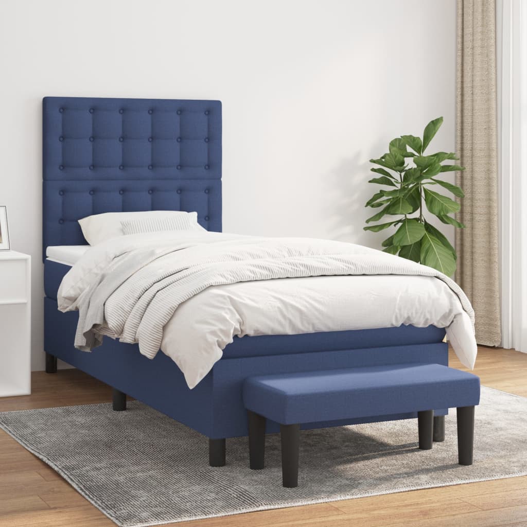 Sommier à lattes de lit avec matelas Bleu 90x200 cm Tissu - XIOS