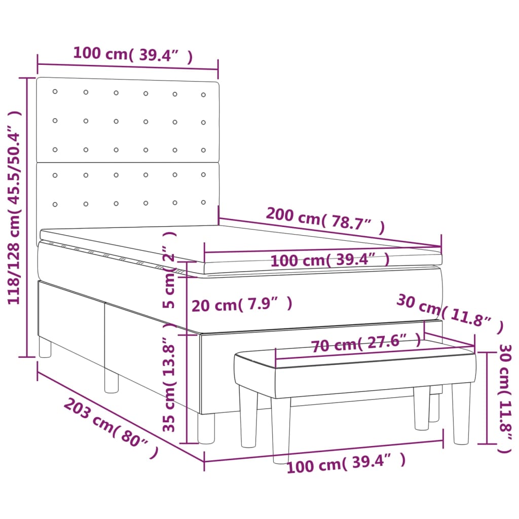 Sommier à lattes de lit avec matelas Taupe 100x200 cm Tissu - XIOS