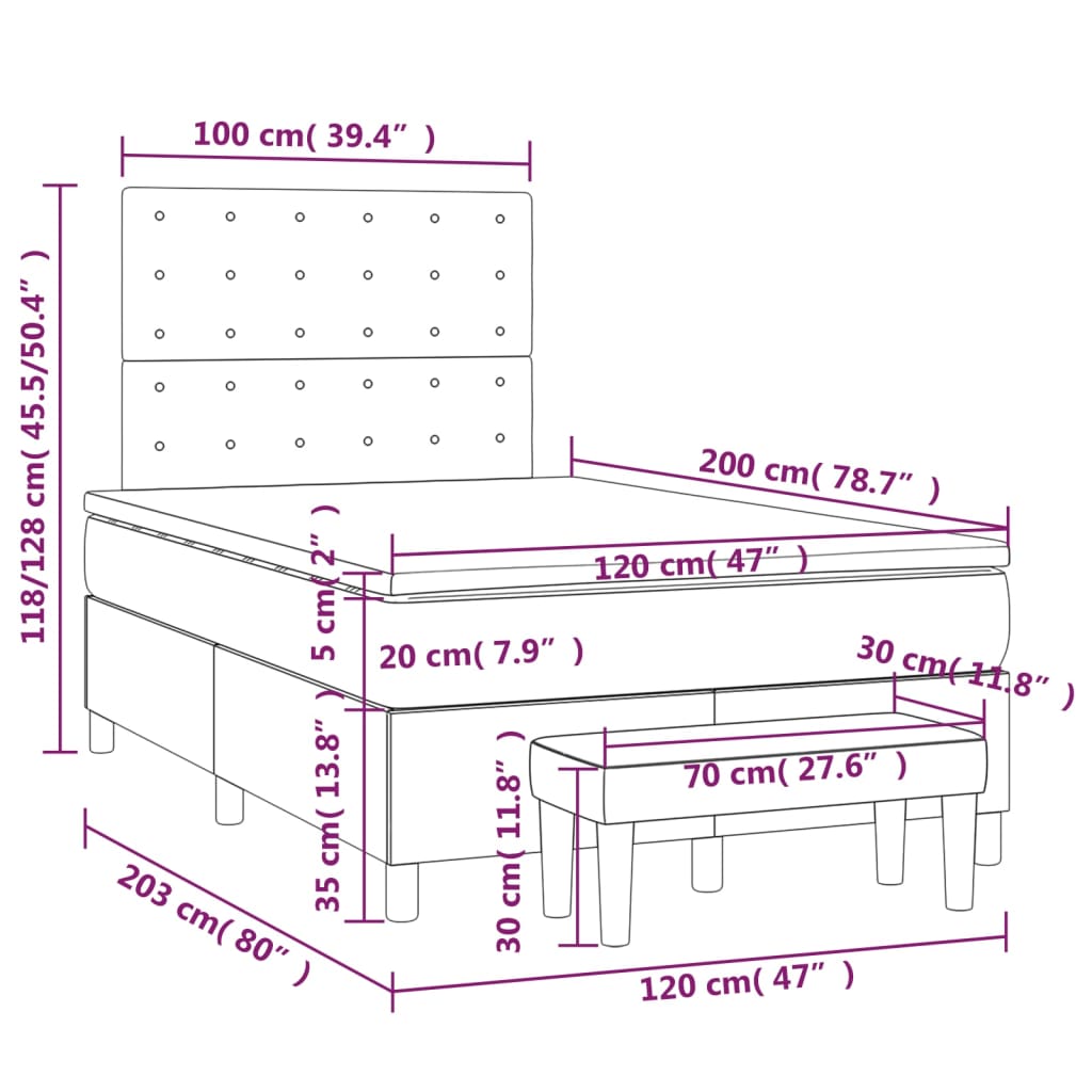 Sommier à lattes de lit avec matelas Gris clair 120x200cm Tissu - XIOS