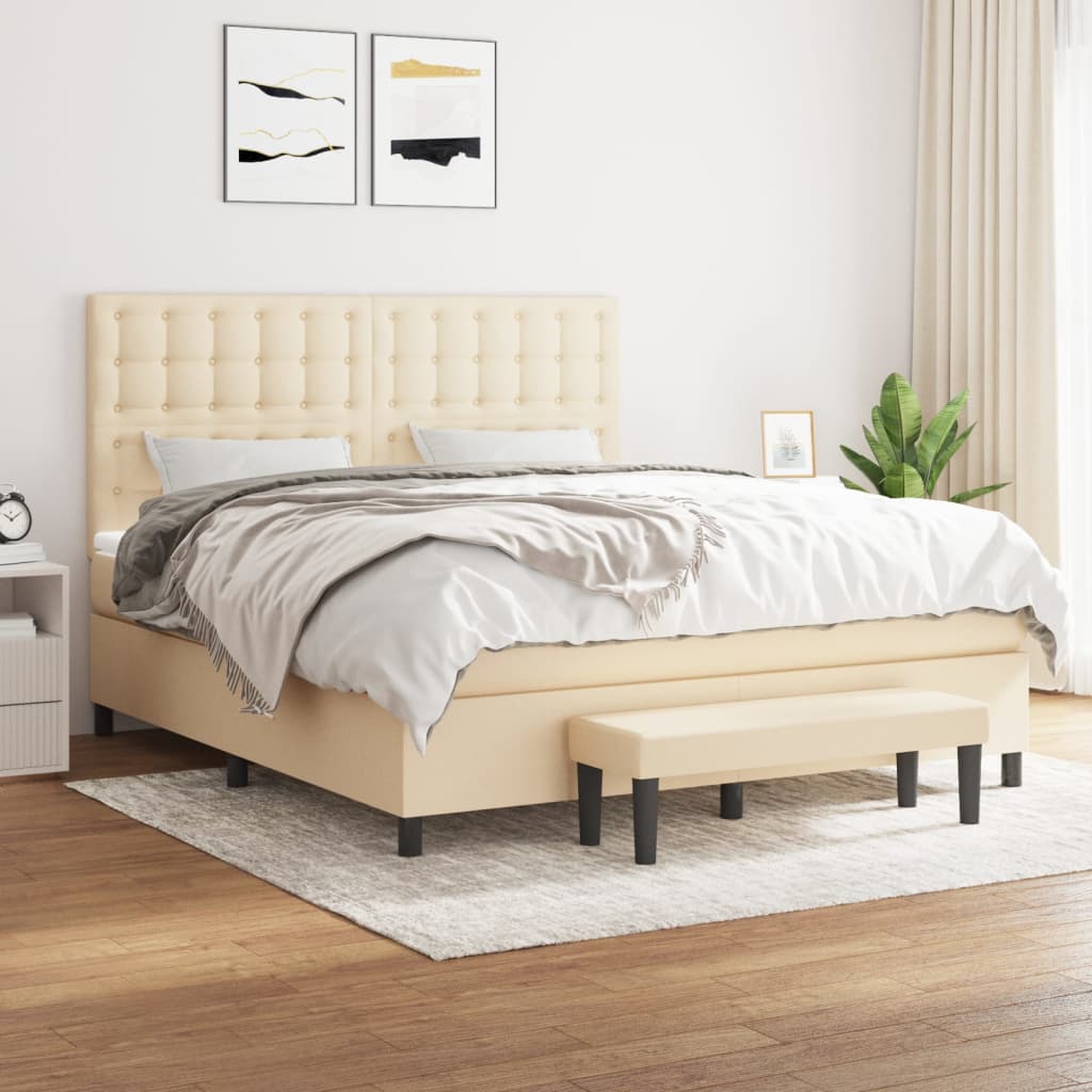 Sommier à lattes de lit avec matelas Crème 160x200 cm Tissu - XIOS