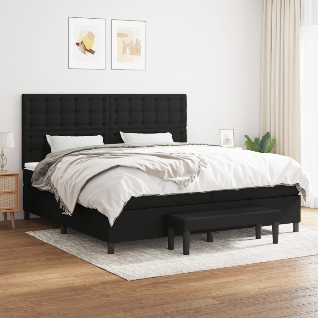Sommier à lattes de lit avec matelas Noir 200x200 cm Tissu - XIOS