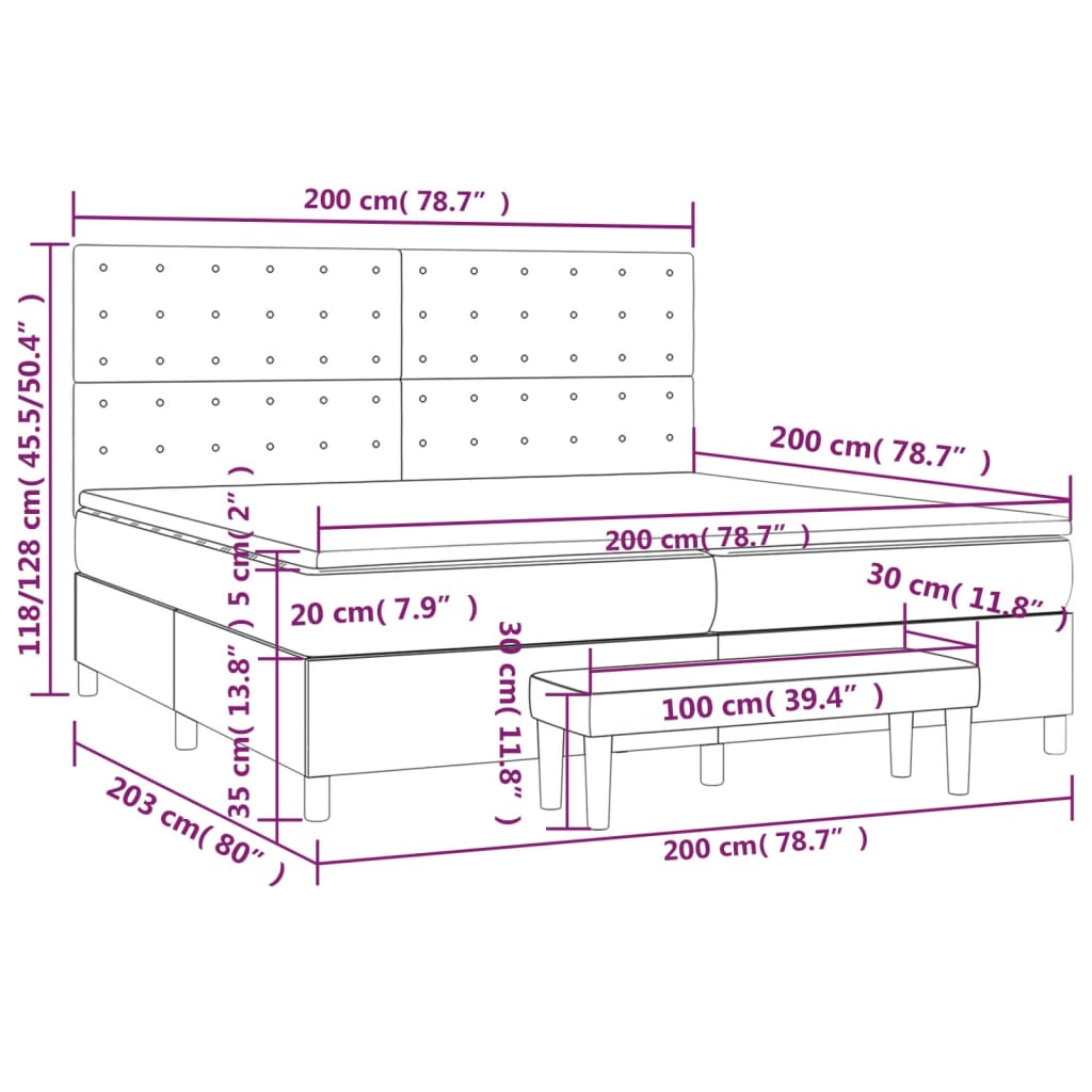 Sommier à lattes de lit avec matelas Taupe 200x200 cm Tissu - XIOS