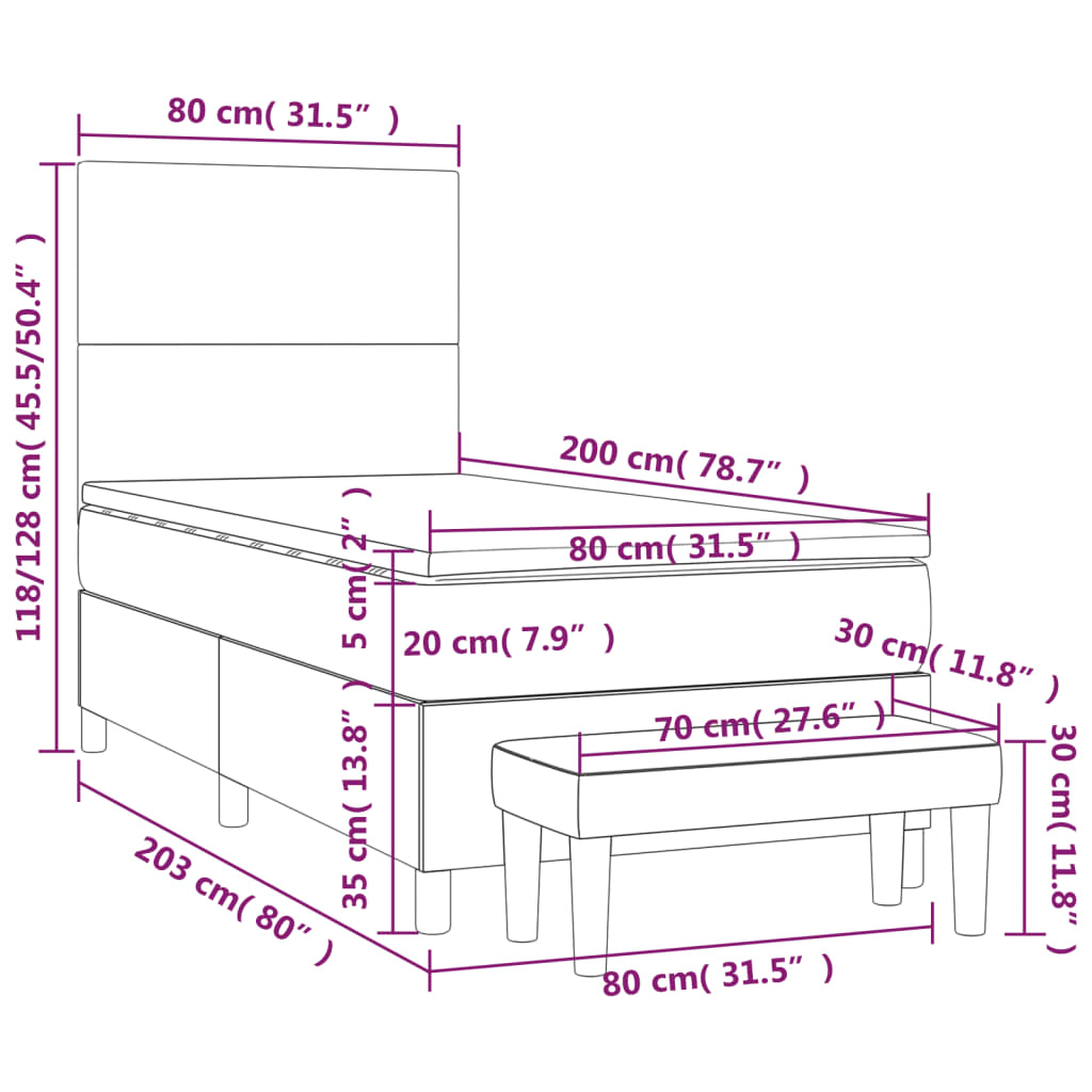 Sommier à lattes de lit avec matelas Taupe 80x200 cm Tissu - XIOS