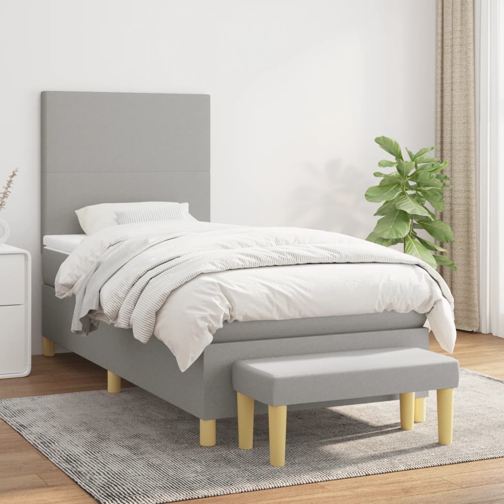 Sommier à lattes de lit et matelas Gris clair 90x190 cm Tissu - XIOS