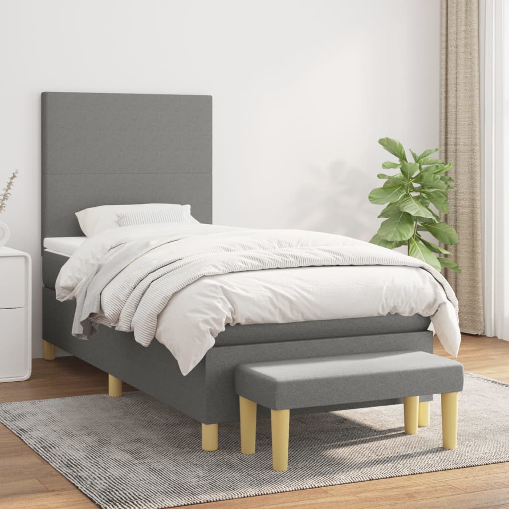 Sommier à lattes de lit et matelas Gris foncé 90x190 cm Tissu - XIOS