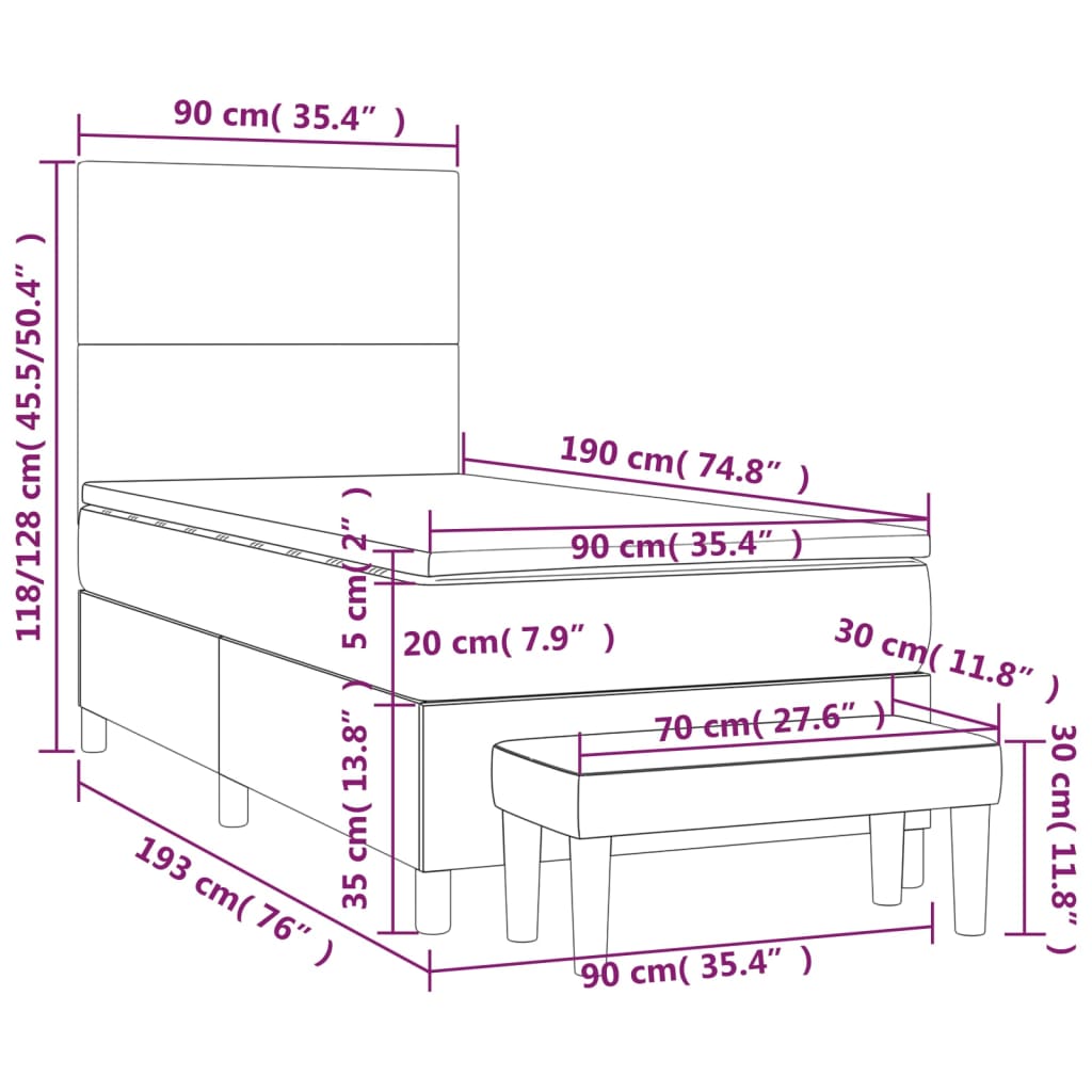 Sommier à lattes de lit avec matelas Marron foncé 90x190 cm - XIOS