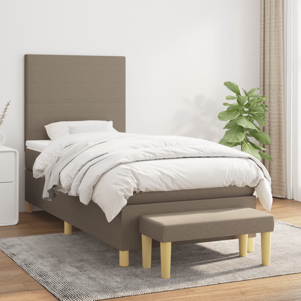 Sommier à lattes de lit avec matelas Taupe 90x190 cm Tissu - XIOS