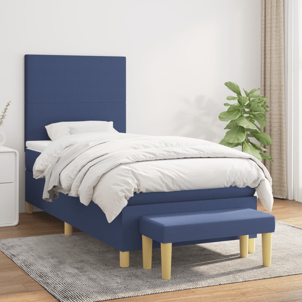 Sommier à lattes de lit avec matelas Bleu 90x200 cm Tissu - XIOS