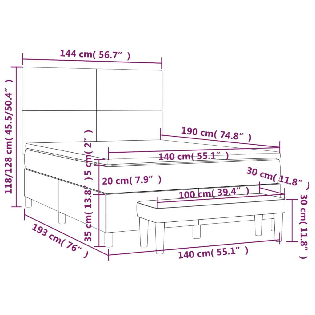 Sommier à lattes de lit avec matelas Taupe 140x190 cm Tissu - XIOS