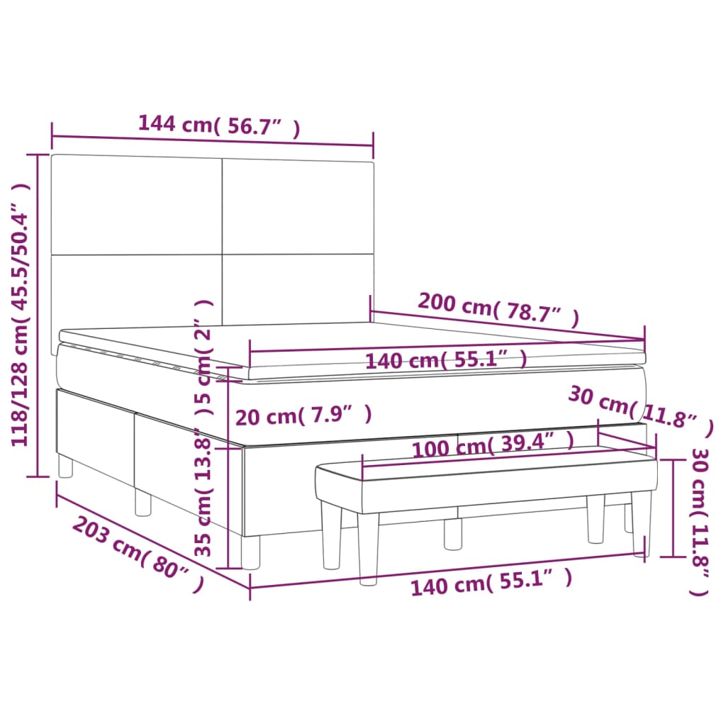 Sommier à lattes de lit avec matelas Gris foncé 140x200cm Tissu - XIOS
