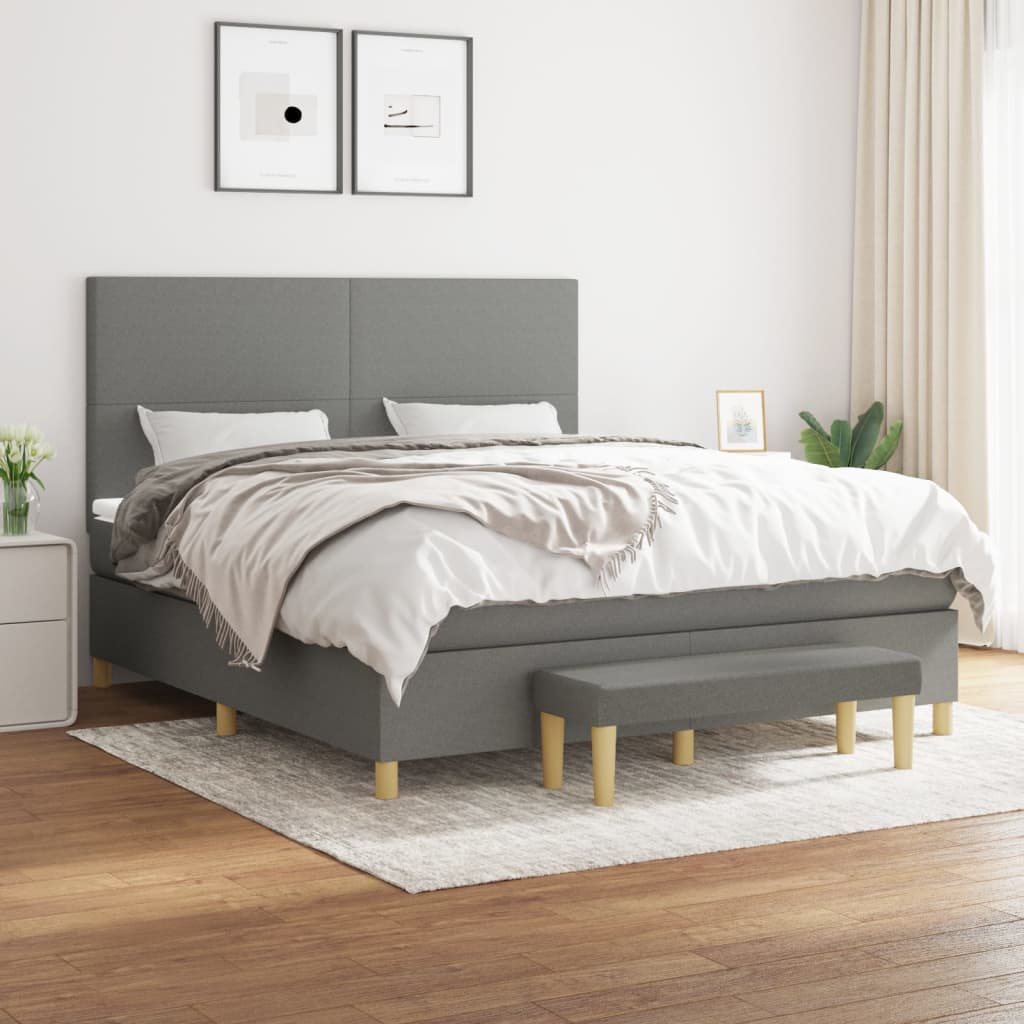 Sommier à lattes de lit avec matelas Gris foncé 160x200cm Tissu - XIOS